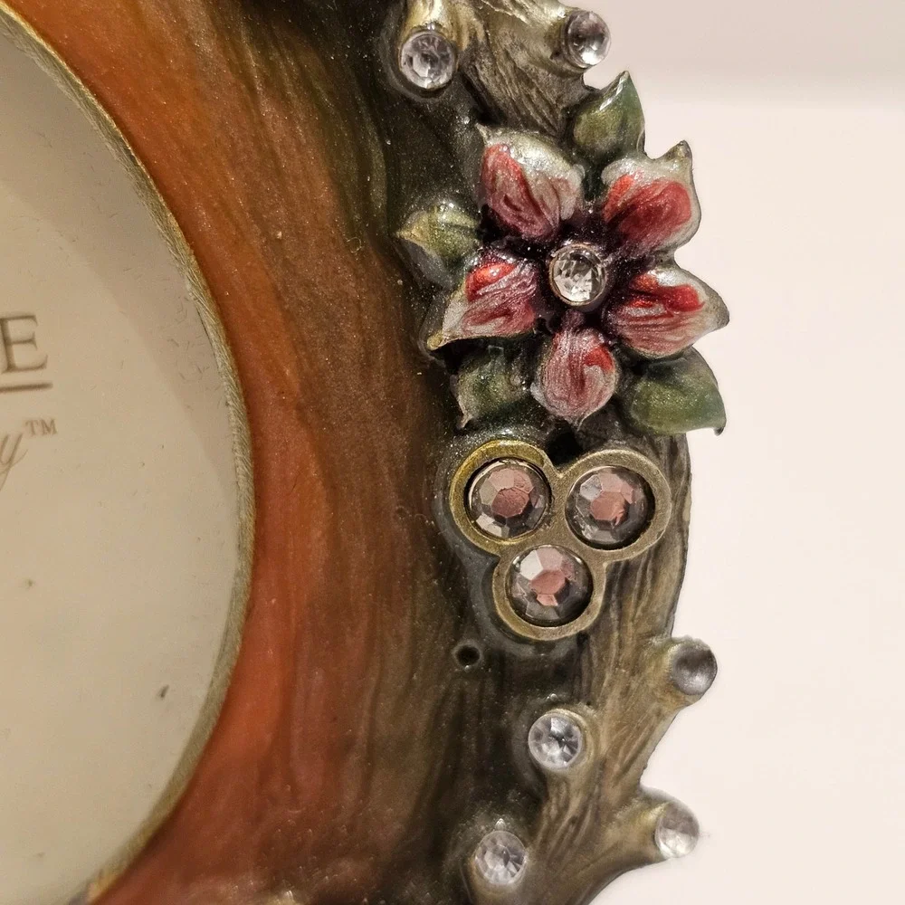 Sherborne Frame Company Floral Enamel Rhinestone 3x3 Round Hibiscus Photo Frame